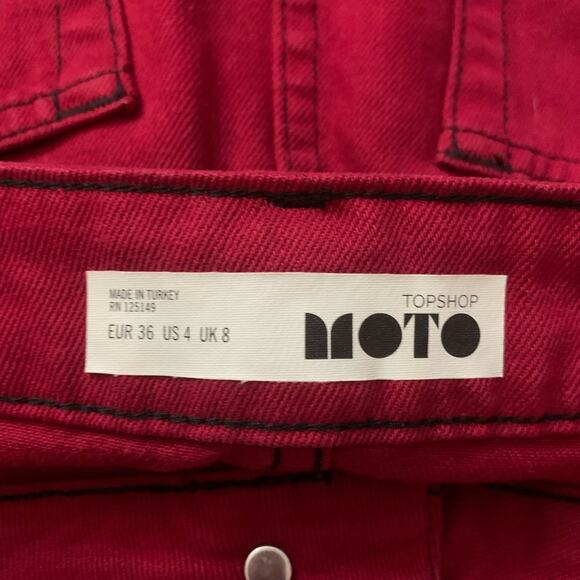 Topshop Moto red denim mini skirt size 4 - Picture 4 of 9